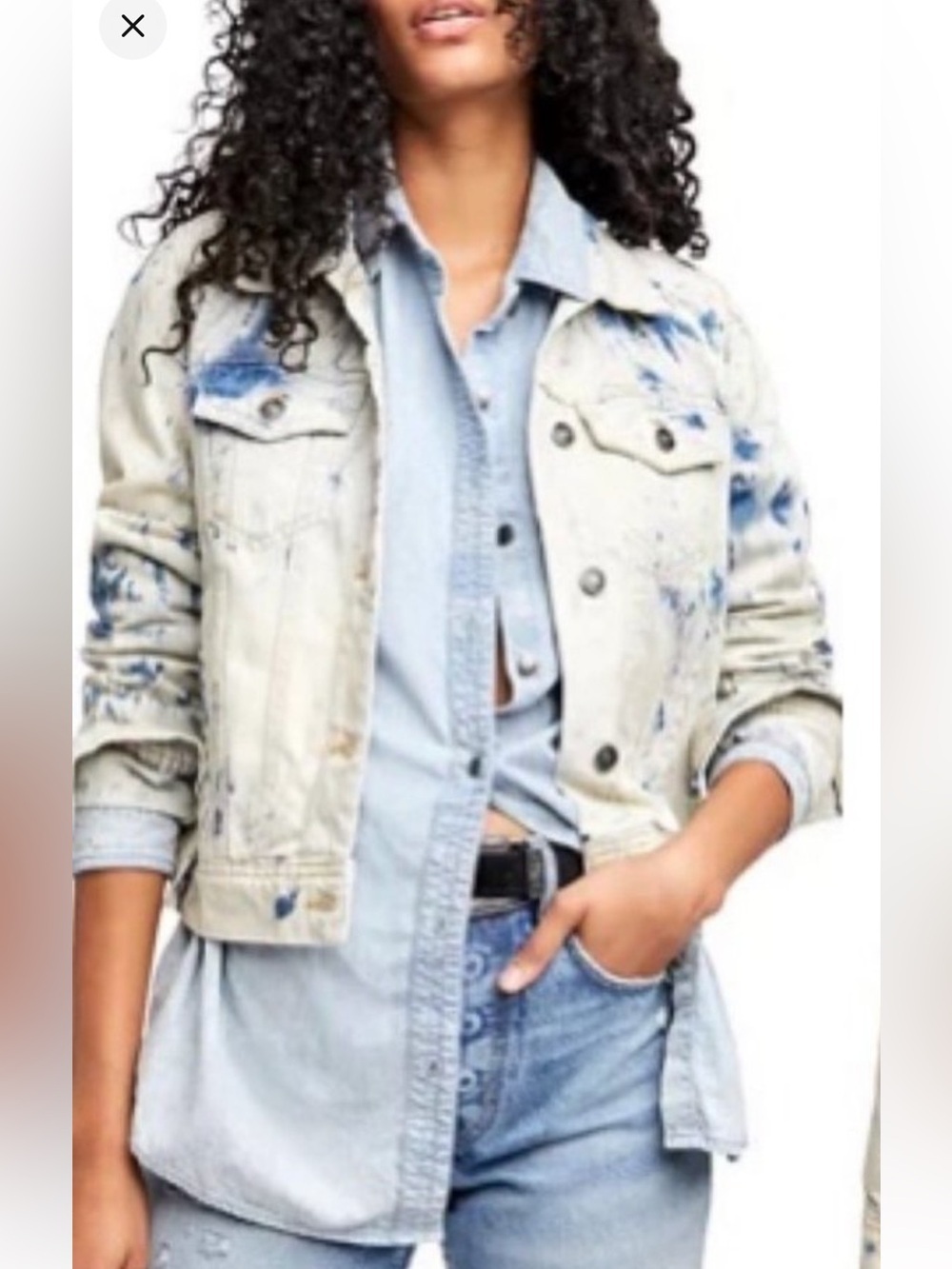 Free People Rumors Jones Tie-Dye Blue Colorway Denim Jacket - Picture 1 of 12